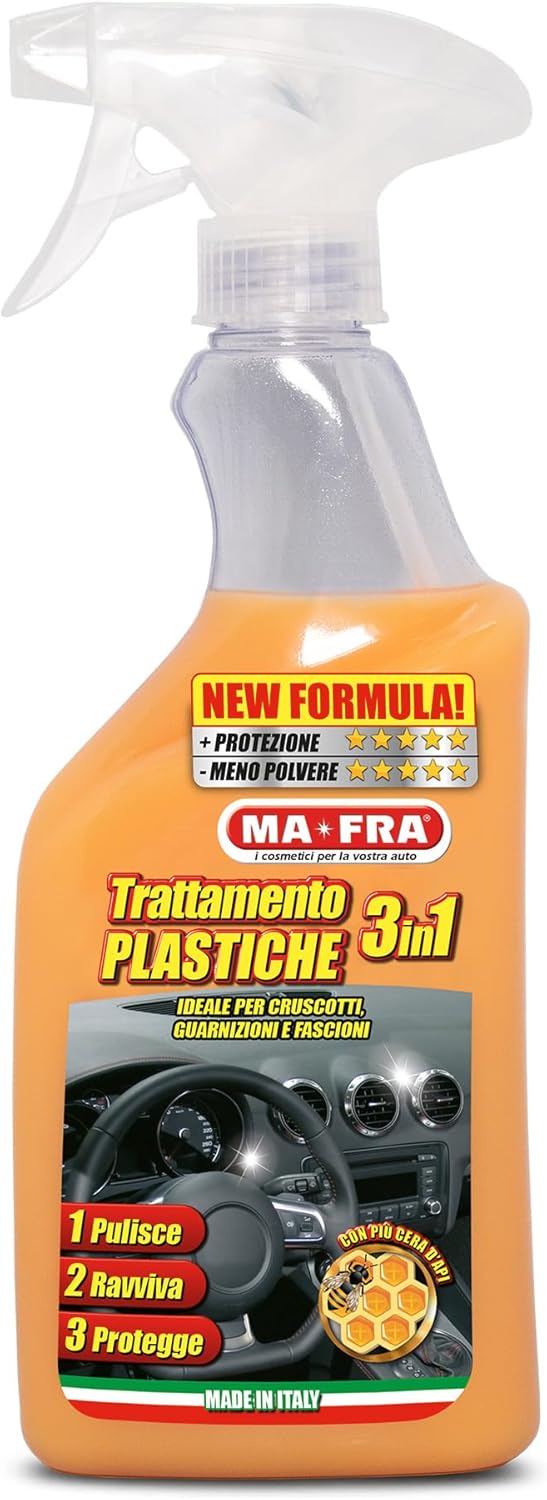 Ma-Fra, Trattamento 3in1 Plastiche, Pulisce, Ravviva e Protegge le Parti Interne dell'Auto, Creando una Barriera Anti Raggi UV, Formato 500ml